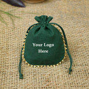 Designer Jewelry Packaging Pouches Personalized Logo Small Bags Round Gold Lace Handmade Jewelry Green Pouches – CraftJaipur